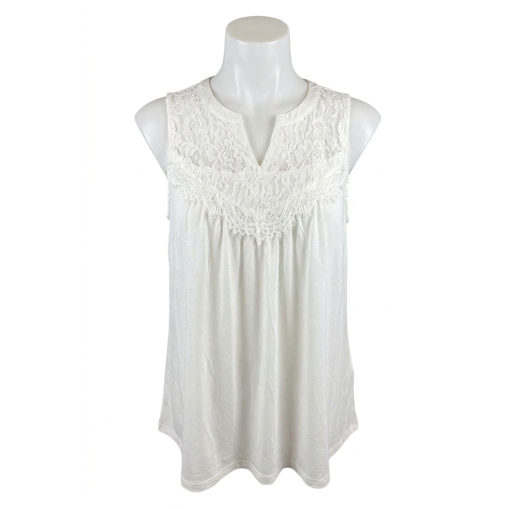 NEW WHITE BIRCH lace trim sleeveless tee in off white